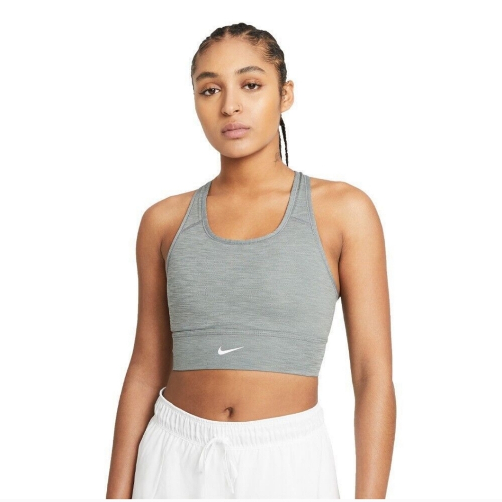 Nike Dri-FIT Swoosh CZ4496-084 Gray Medium-Support Padded Sports Bra M